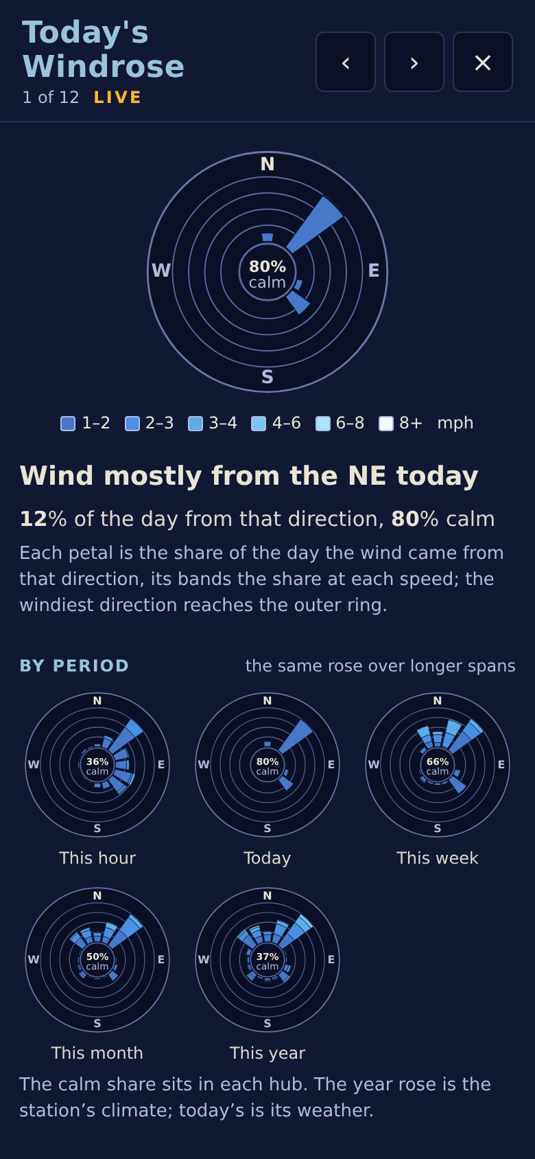The windrose card on a phone